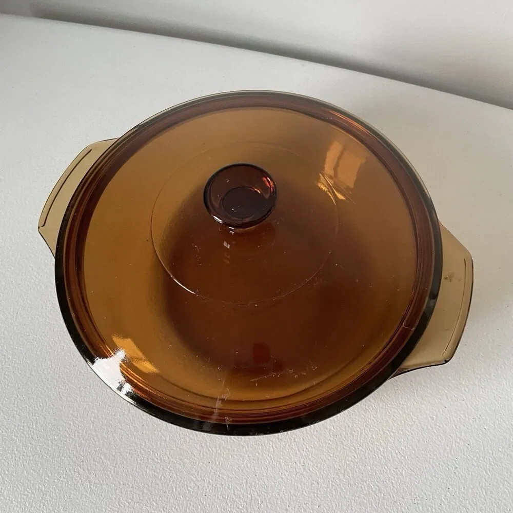Anchor Vintage Hocking Amber Brown 1.5 Qt. Round Glass Casserole Dish Pot Pan